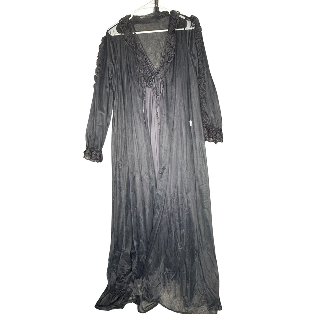 Vintage Treasure by Faris California Black Lace Maxi Nightgown Robe Set L 606